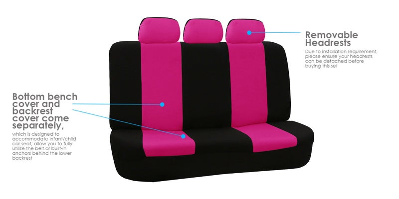 FH Group Flat Cloth Full Set Car Seat Covers Three Row 7 Seater - Universal Fit for Cars, Trucks & SUVs Pink - Image 5